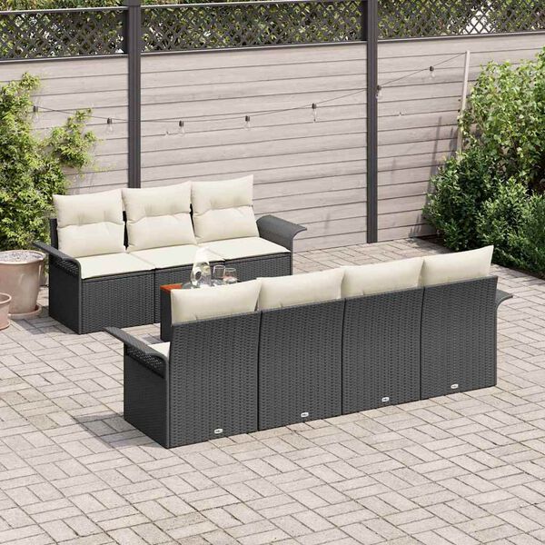 vidaXL Ensemble de canap&eacute; de jardin avec coussin 8 pcs Noir polyrotin