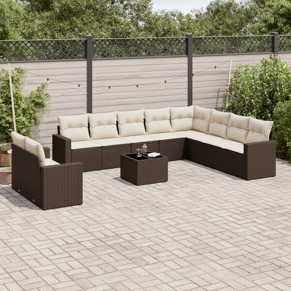 vidaXL Salon de jardin et coussins 11 pcs marron r&eacute;sine tress&eacute;e