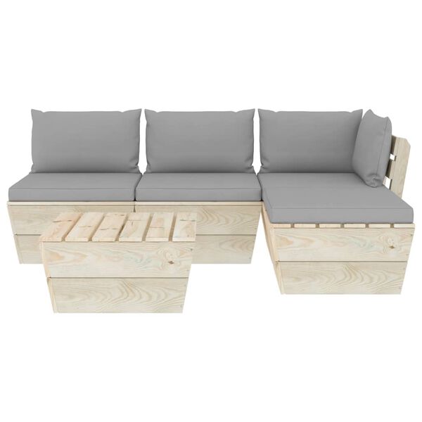 vidaXL Salon de jardin palette 5 pcs avec coussins bois d'&eacute;pic&eacute;a
