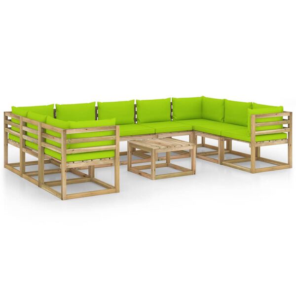 vidaXL Salon de jardin 10 pcs avec coussins bois de pin impr&eacute;gn&eacute;