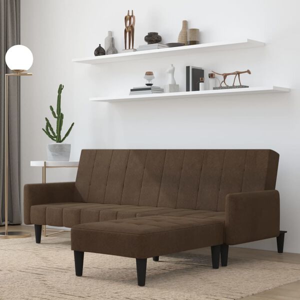 vidaXL Canap&eacute;-lit &agrave; 2 places avec tabouret Marron Tissu microfibre