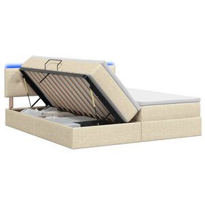 vidaXL Lit de rangement LED avec matelas Cr&egrave;me 180 x 200 cm Tissu