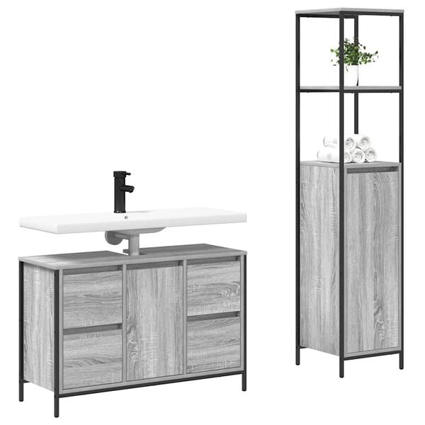 vidaXL Ensemble de mobilier de salle de bain 2 pcs Gris sonoma et Noir