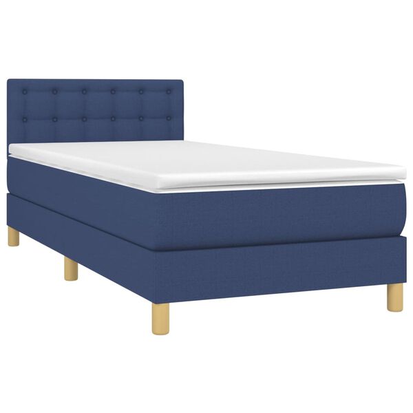 vidaXL Sommier &agrave; lattes de lit avec matelas et LED Bleu 90x190cm Tissu