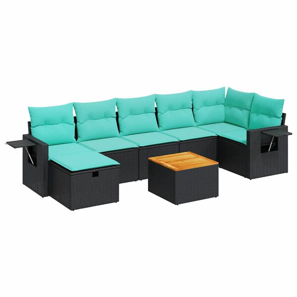 vidaXL Salon de jardin 8 pcs avec coussins noir r&eacute;sine tress&eacute;e
