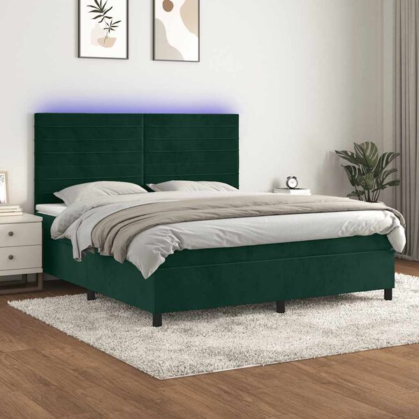 vidaXL Sommier &agrave; lattes de lit avec matelas LED Vert fonc&eacute; 180x200 cm