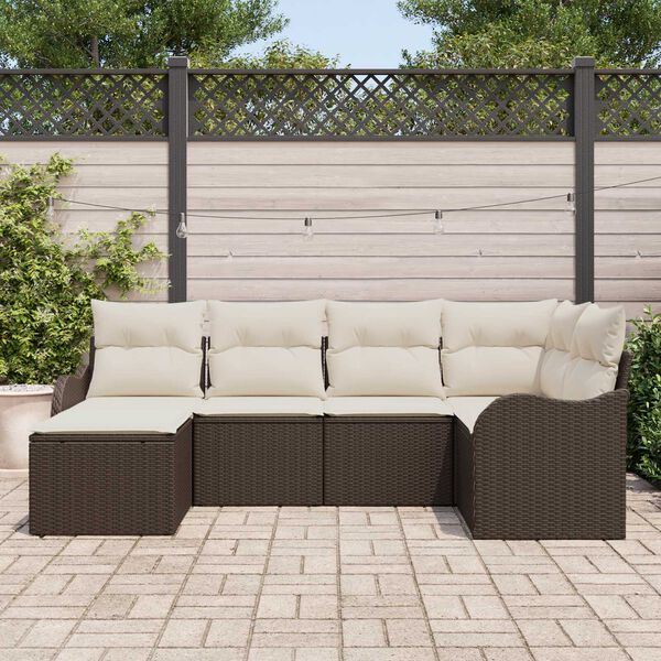 vidaXL Ensemble de canapé de jardin 6 pcs Marron et blanc Poly rotin