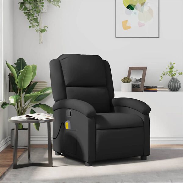 vidaXL Fauteuil de massage inclinable noir cuir v&eacute;ritable