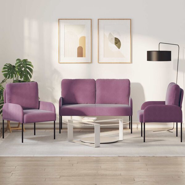 vidaXL Ensembles de canap&eacute;s 3 pcs Violet 115 x 56 x 80 cm Contreplaqu&eacute;