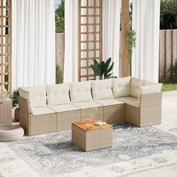 vidaXL Salon de jardin avec coussins 7 pcs beige r&eacute;sine tress&eacute;e