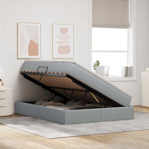 vidaXL Lit avec rangement et matelas Gris clair 140 x 200 cm Polyester