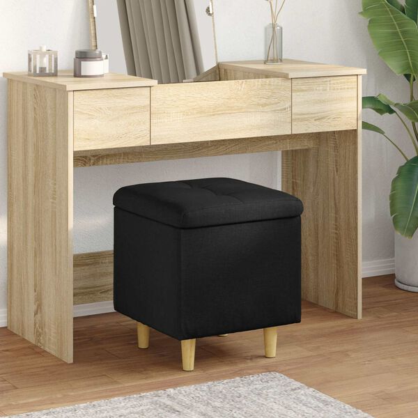 vidaXL Pouf de rangement avec coussin Noir 40 x 40 x 45 cm tissu