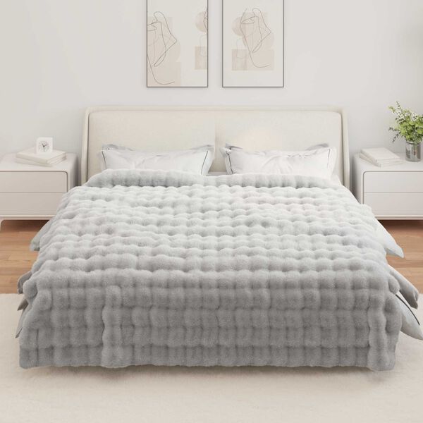 vidaXL Couverture en Fourrure de Lapin Synth&eacute;tique Gris 220 x 240 cm