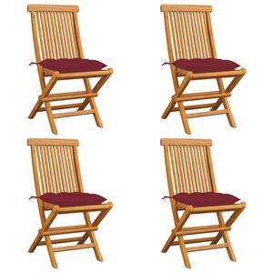 vidaXL Chaises pliantes avec coussins rouge vin 4 pcs teck massif