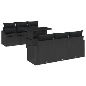 vidaXL Ensemble de canap&eacute; de jardin avec coussin 7 pcs Noir polyrotin