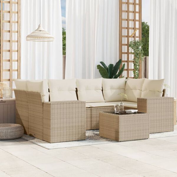 vidaXL Salon de jardin avec coussins 7 pcs beige r&eacute;sine tress&eacute;e