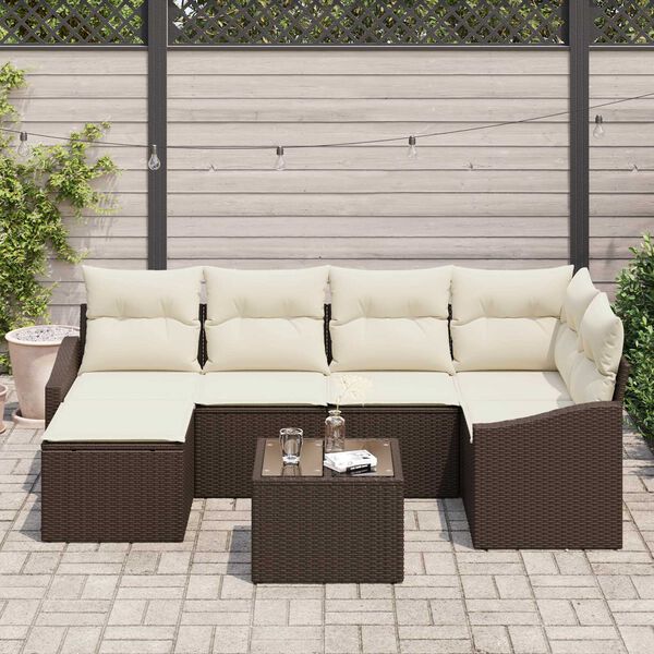vidaXL Ensemble de salle &agrave; manger pour jardin 7 pcs Marron et Cr&egrave;me