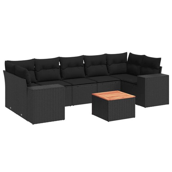 vidaXL Salon de jardin 8 pcs avec coussins noir r&eacute;sine tress&eacute;e