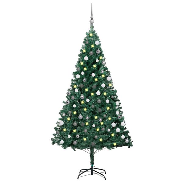 vidaXL Arbre de No&euml;l artificiel pr&eacute;-&eacute;clair&eacute; et boules vert 120 cm PVC