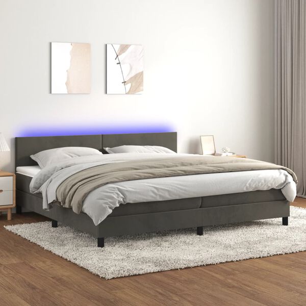 vidaXL Sommier &agrave; lattes de lit avec matelas LED Gris fonc&eacute; 200x200 cm