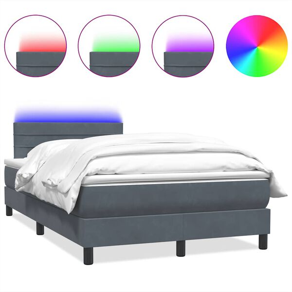 vidaXL Sommier &agrave; lattes de lit et matelas et LED gris fonc&eacute; 120x220cm velours