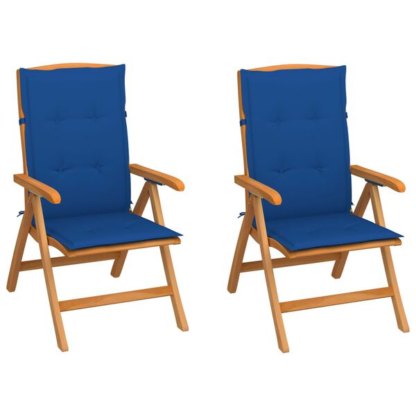 vidaXL Chaises de jardin lot de 2 et coussins bleu royal Bois de teck