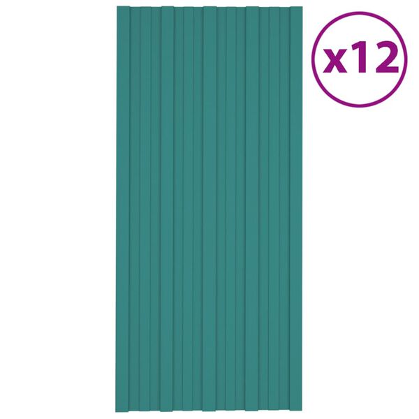 vidaXL Panneaux de toiture 12 pcs Acier galvanis&eacute; Vert 100x45 cm