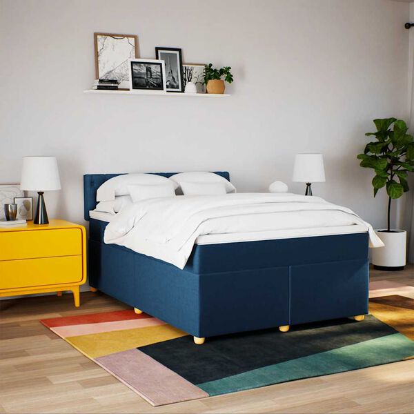 vidaXL Sommier &agrave; lattes de lit avec matelas Bleu 140x190 cm Tissu
