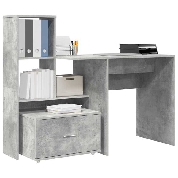vidaXL Bureau Gris b&eacute;ton 131,5 x 50 x 106,5 cm Bois d'ing&eacute;nierie