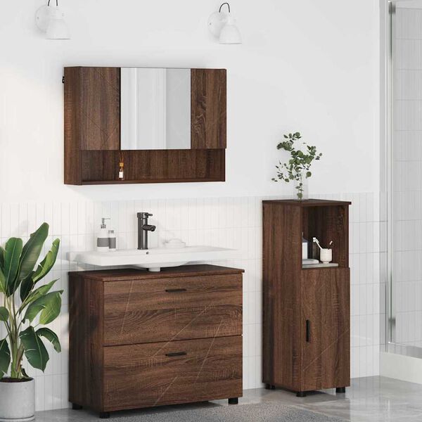 vidaXL Ensemble de mobilier de salle de bain 3 pcs Ch&ecirc;ne brun