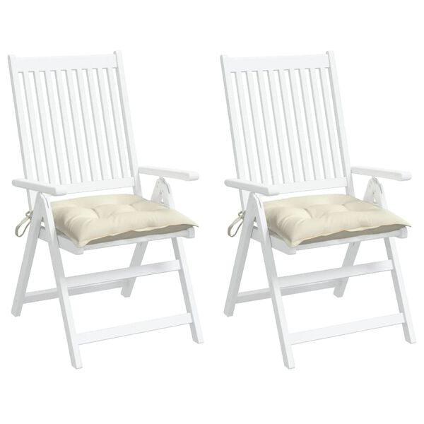 vidaXL Coussins de chaise lot de 2 blanc cr&egrave;me 40x40x7 cm tissu oxford