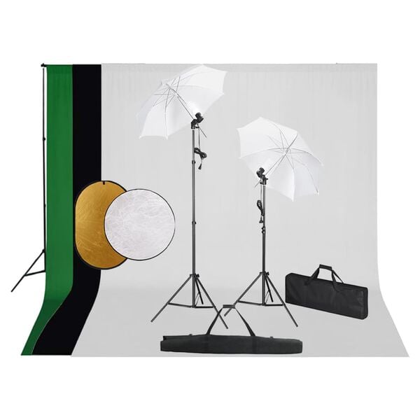 vidaXL Kit de studio photo avec lampes toile de fond et r&eacute;flecteur