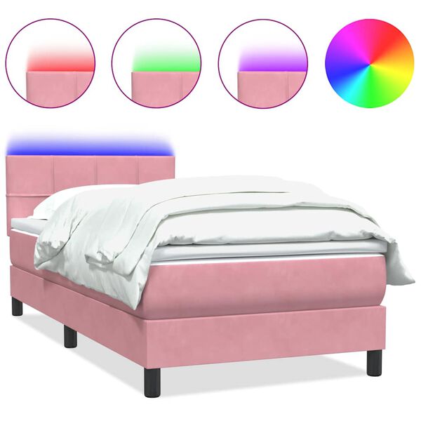 vidaXL Sommier &agrave; lattes de lit avec matelas et LED rose 80x210 cm velours
