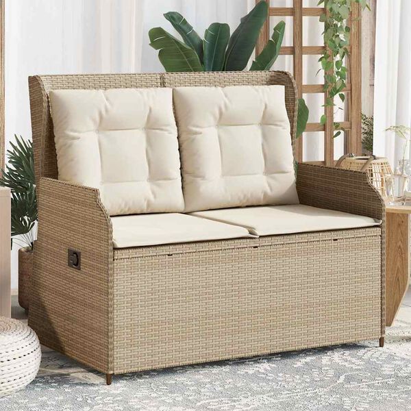 vidaXL Banc inclinable de jardin avec coussins beige r&eacute;sine tress&eacute;e