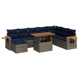 vidaXL Salon de jardin avec coussins 10 pcs gris r&eacute;sine tress&eacute;e acacia