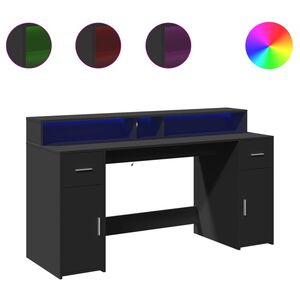 vidaXL Bureau avec lumi&egrave;res LED noir 160x55x91 cm bois d'ing&eacute;nierie