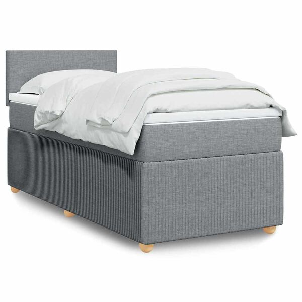 vidaXL Sommier &agrave; lattes de lit avec matelas Gris clair 90x200 cm Tissu