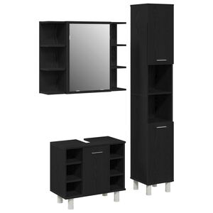 vidaXL Ensemble de mobilier de salle de bain avec &eacute;tag&egrave;re 3 pcs Noir