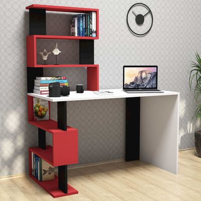 Homemania Bureau d'ordinateur Snap 120x60x148,2cm Blanc, noir et rouge