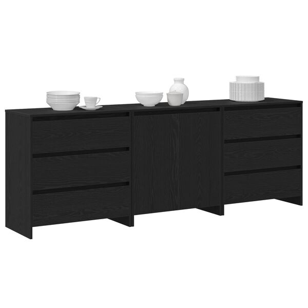 vidaXL Buffet avec tiroir 3 pcs Noir 70 x 41 x 75 cm Bois d'ing&eacute;nierie