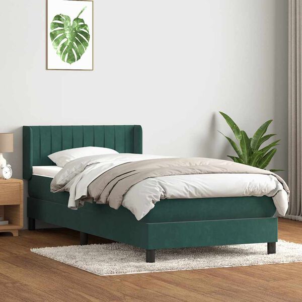 vidaXL Sommier &agrave; lattes de lit et matelas vert fonc&eacute; 90x220 cm velours