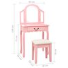 vidaXL Coiffeuse et tabouret Rose 65x36x128 cm Bois de paulownia MDF