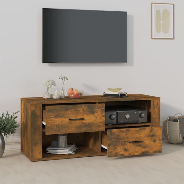 vidaXL Meuble TV Ch&ecirc;ne fum&eacute; 100x35x40 cm Bois d'ing&eacute;nierie