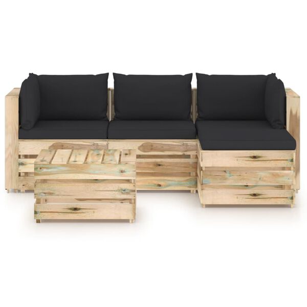 vidaXL Salon de jardin 5 pcs avec coussins Bois impr&eacute;gn&eacute; de vert