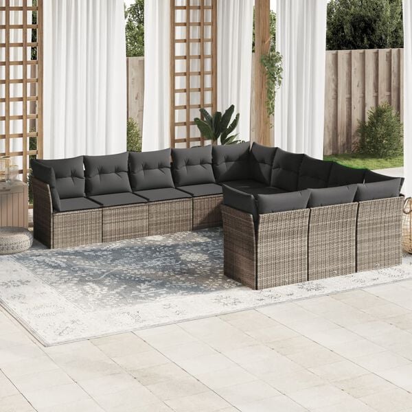 vidaXL Salon de jardin 11 pcs avec coussins gris clair r&eacute;sine tress&eacute;e