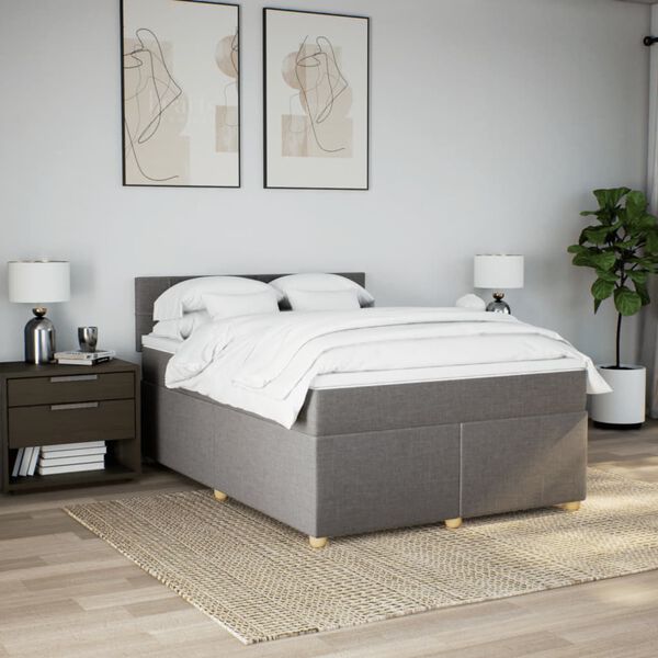 vidaXL Sommier &agrave; lattes de lit avec matelas Taupe 160x200 cm Tissu