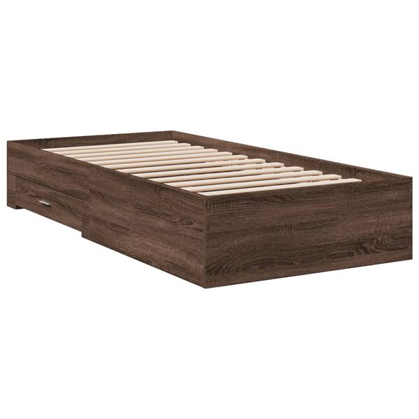 vidaXL Cadre de lit avec tiroirs sans matelas ch&ecirc;ne marron 100x200 cm