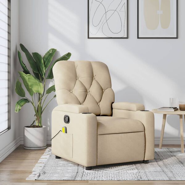 vidaXL Fauteuil inclinable de massage crème tissu