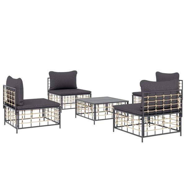 vidaXL Salon de jardin 5 pcs avec coussins anthracite résine tressée