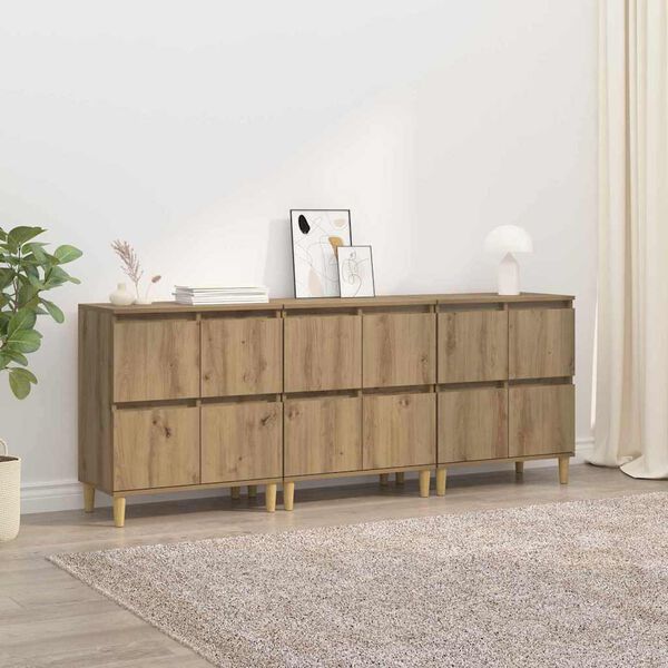 vidaXL Buffets 3 pcs Ch&ecirc;ne artisanal 60 x 35 x 70 cm Bois d'ing&eacute;nierie